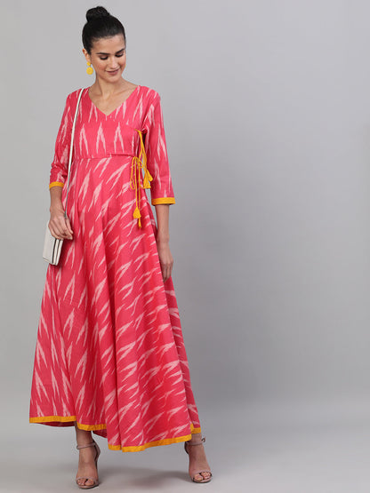 Women's Pink Ikat Design Maxi Dress