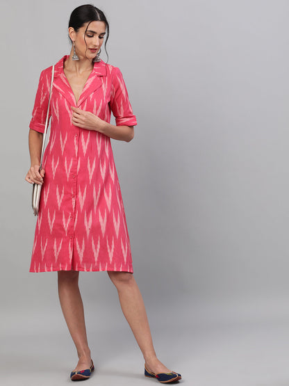 Women's Pink Ikat Design Dress