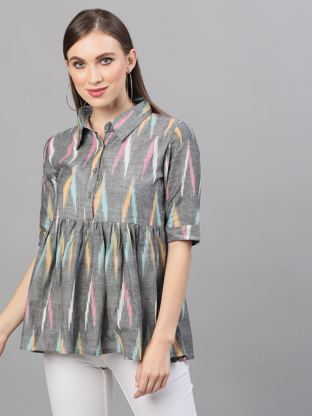 Women's Grey Ikat Design Tunic