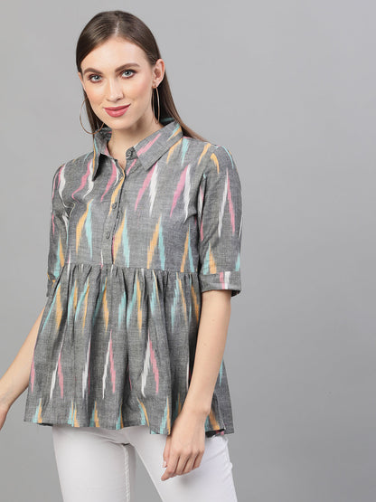 Women's Grey Ikat Design Tunic