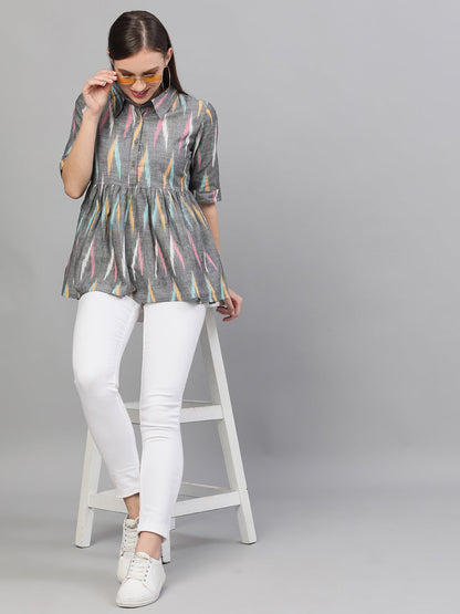 Women's Grey Ikat Design Tunic