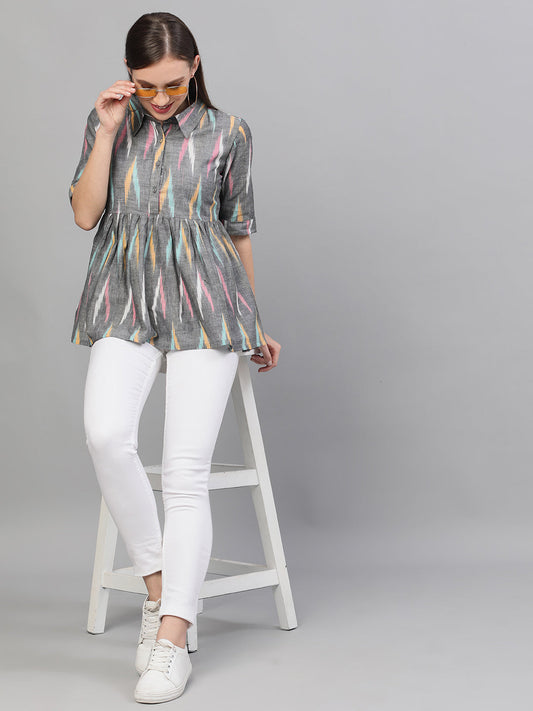 Women's Grey Ikat Design Tunic