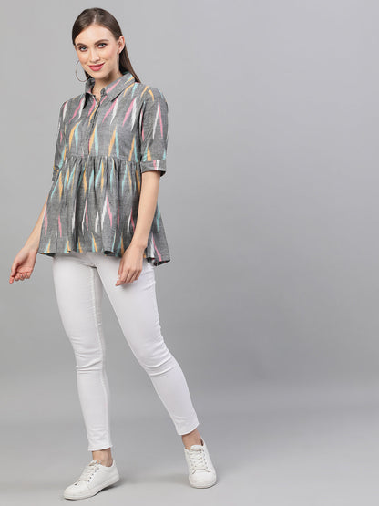 Women's Grey Ikat Design Tunic