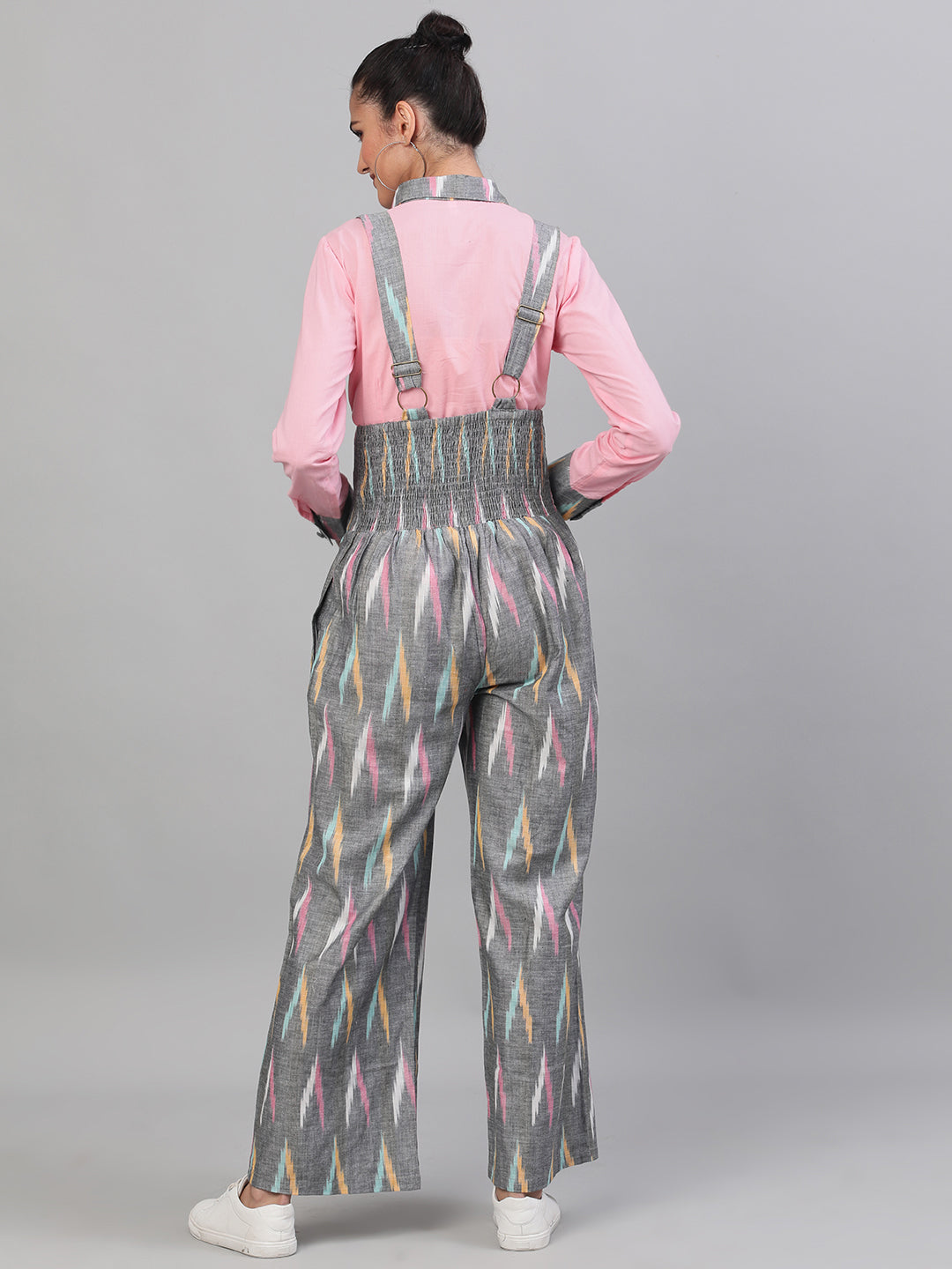 Women's Grey Ikat Designed Dungaree