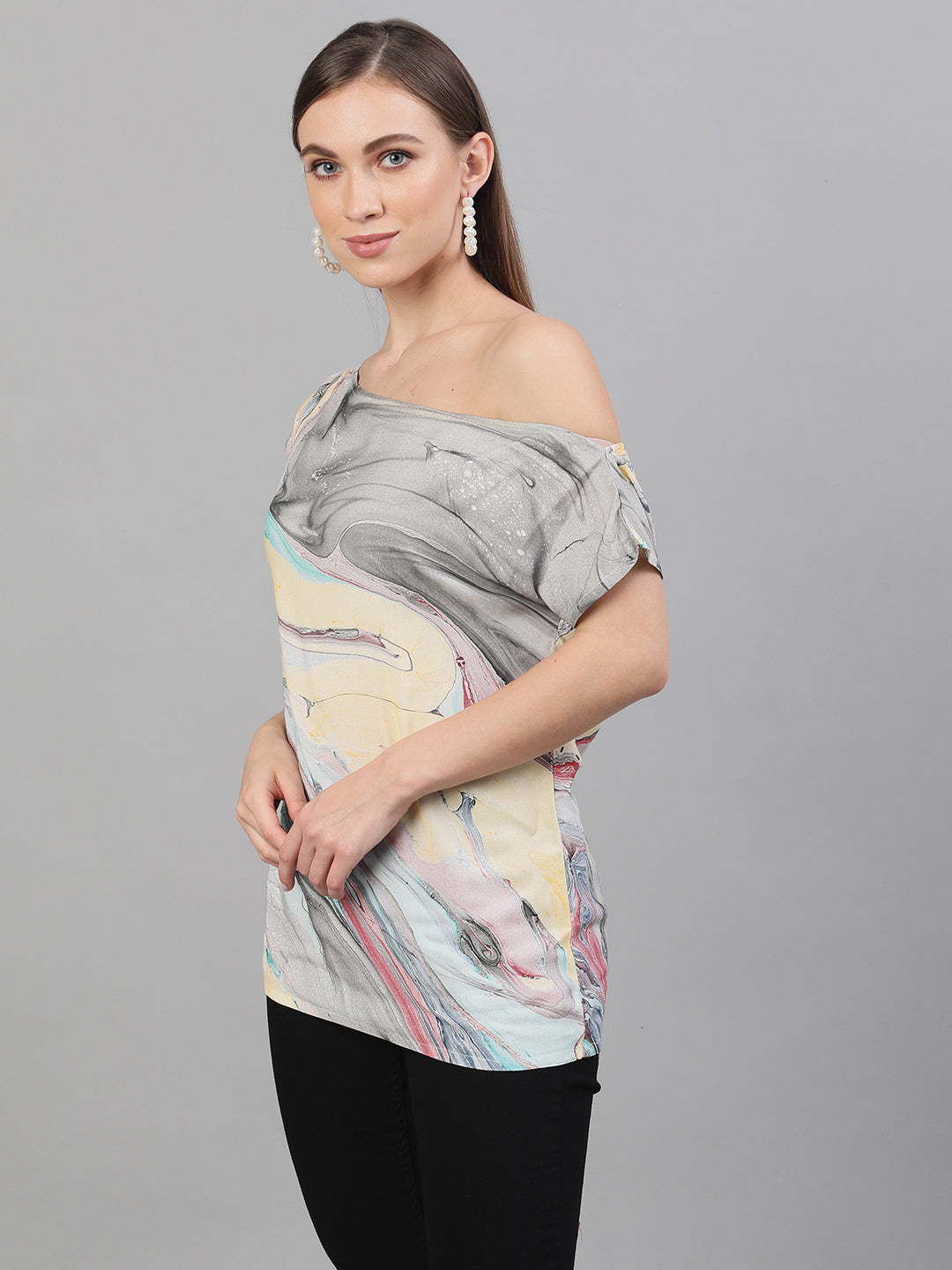 Women's Multicolor Marble Print Off-Shoulder Top