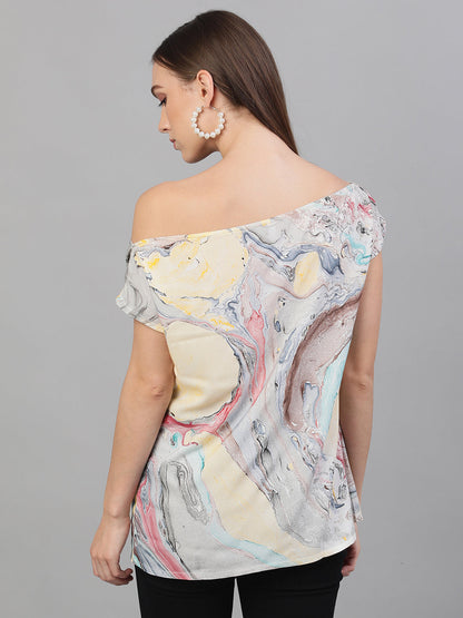 Women's Multicolor Marble Print Off-Shoulder Top