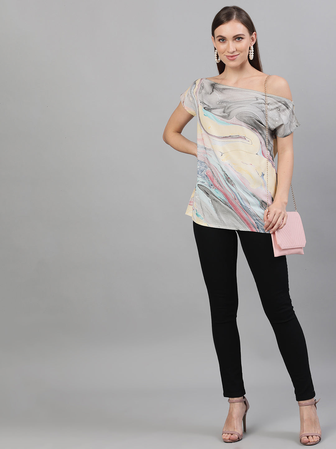 Women's Multicolor Marble Print Off-Shoulder Top