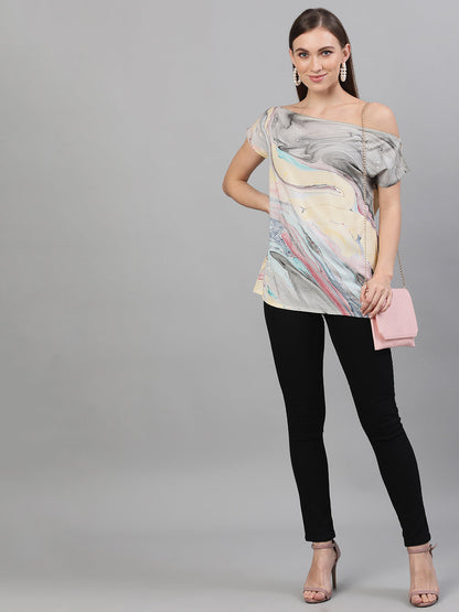 Women's Multicolor Marble Print Off-Shoulder Top
