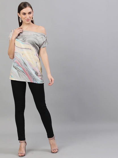 Women's Multicolor Marble Print Off-Shoulder Top