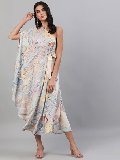 Women's Multicolor Marble Print Midi Dress