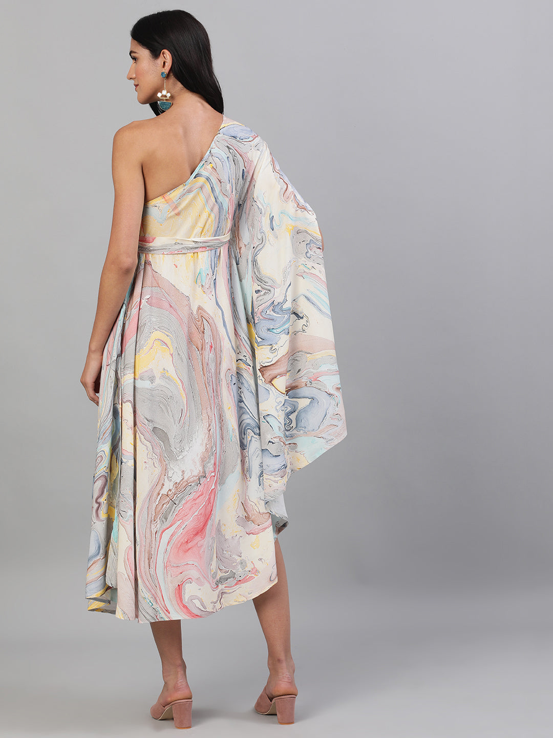 Women's Multicolor Marble Print Midi Dress