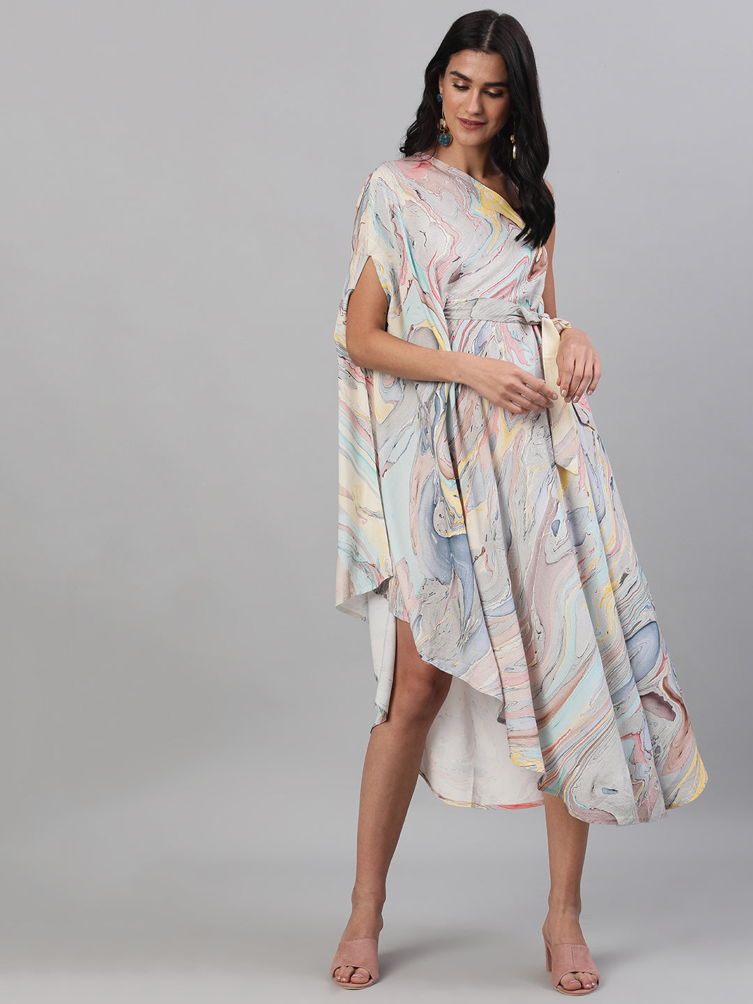 Women's Multicolor Marble Print Midi Dress