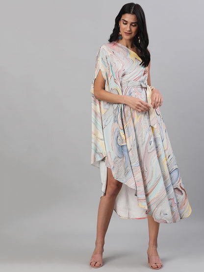 Women's Multicolor Marble Print Midi Dress