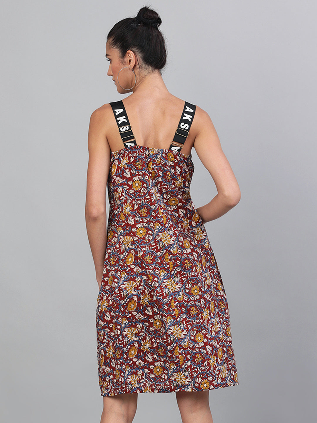 Women's Maroon Floral Print A-Line Dress