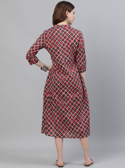 Women's Brown Printed Button Down Midi Dress