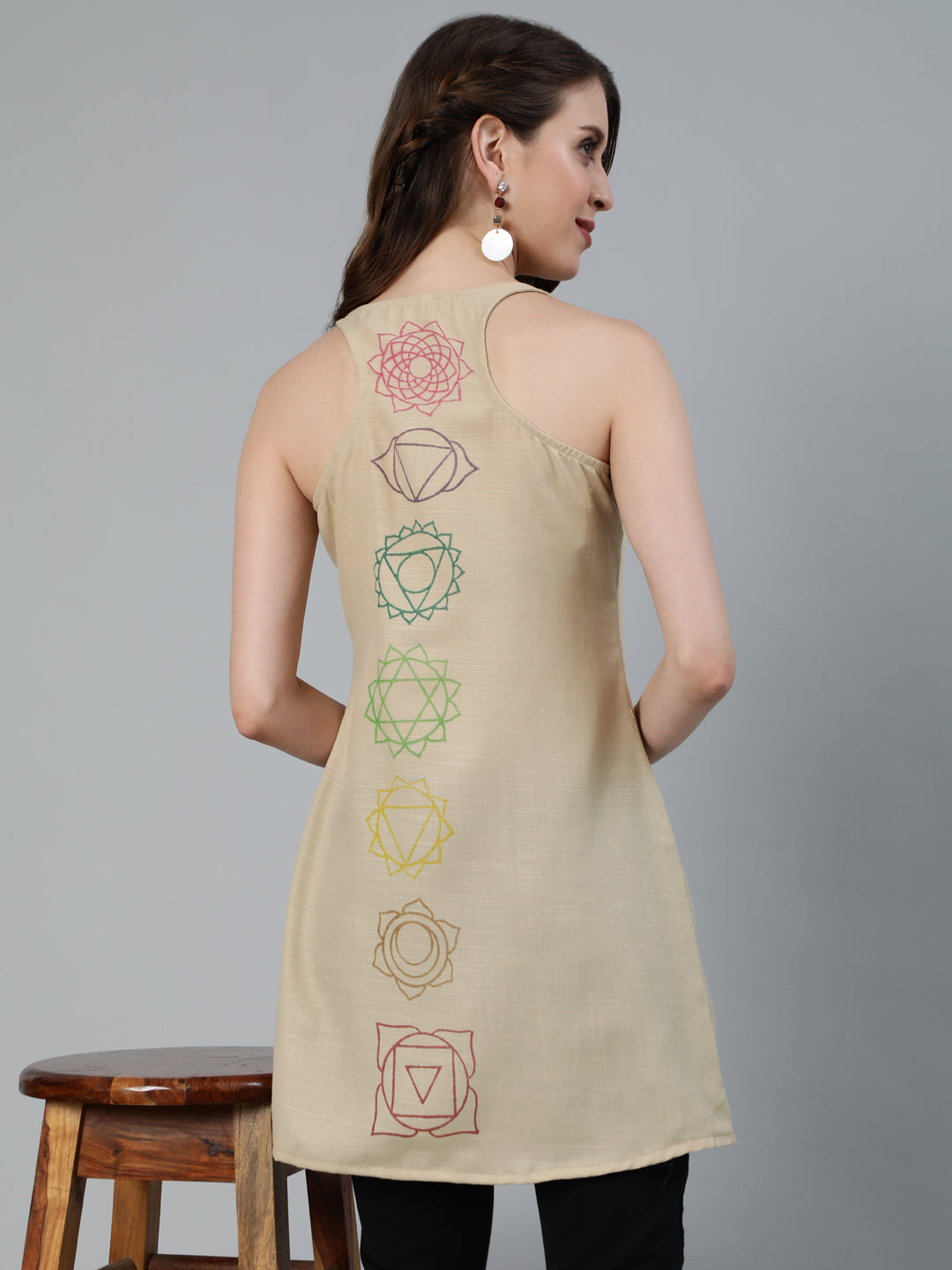 Women's Beige Seven Chakras Block Print Tunic