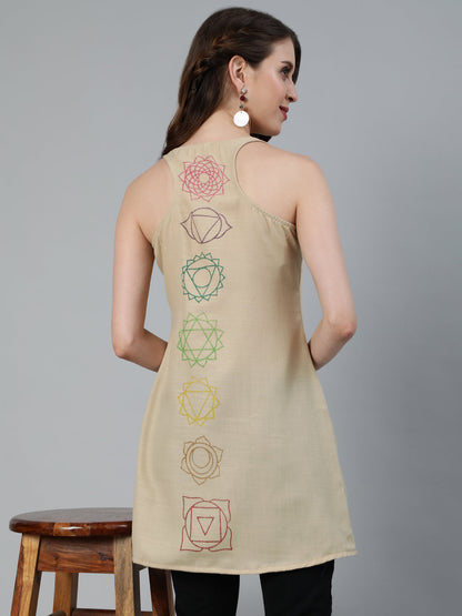 Women's Beige Seven Chakras Block Print Tunic