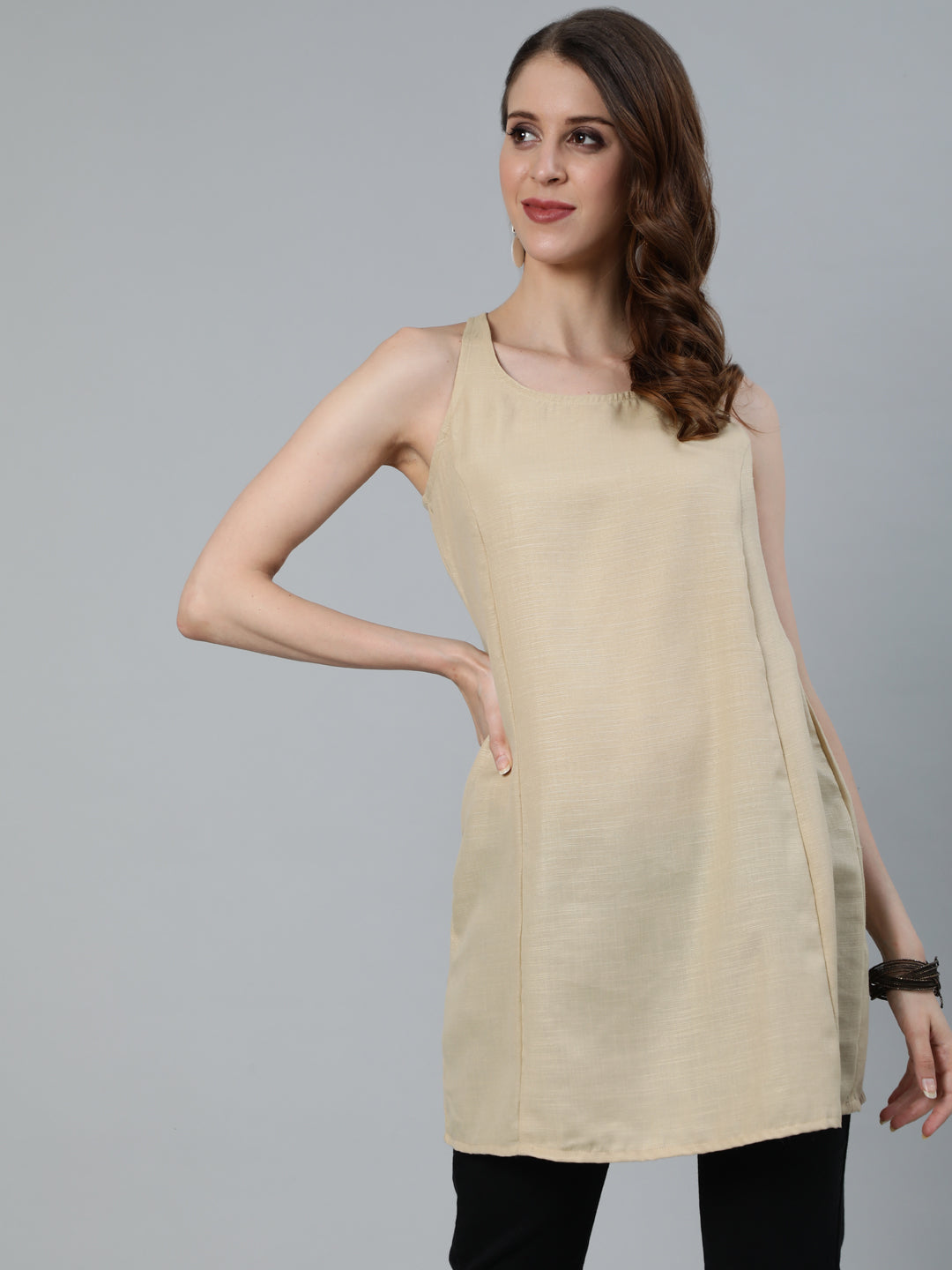 Women's Beige Seven Chakras Block Print Tunic