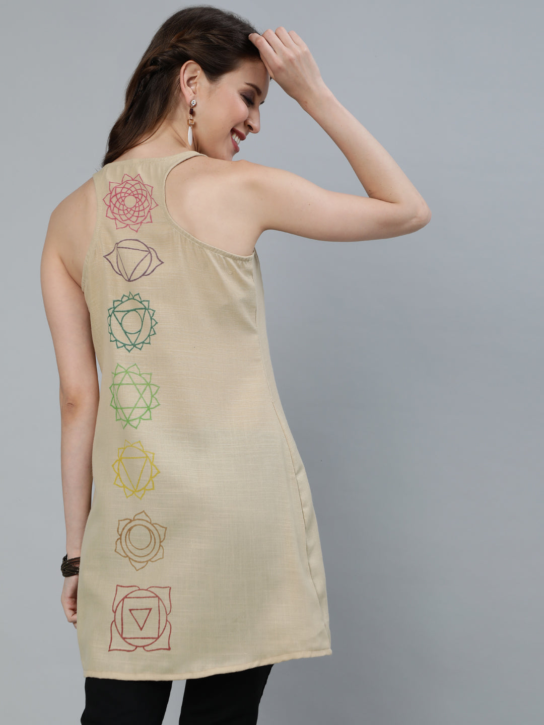Women's Beige Seven Chakras Block Print Tunic