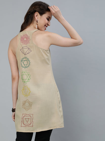 Women's Beige Seven Chakras Block Print Tunic