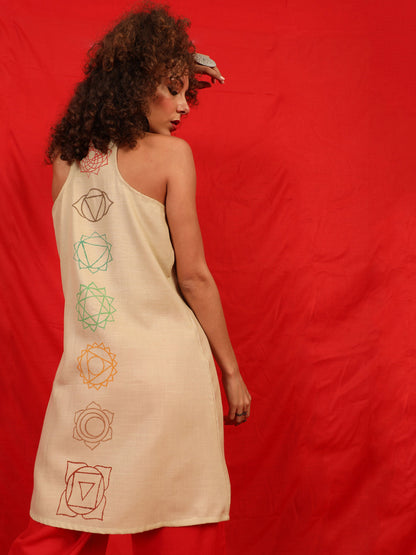 Women's Beige Seven Chakras Block Print Tunic