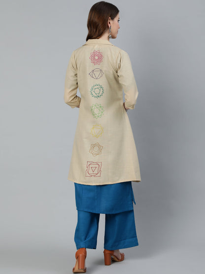 Women's Beige Seven Chakras Block Print Jacket