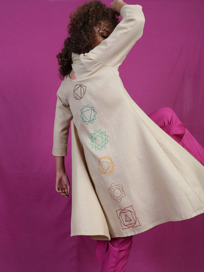 Women's Beige Seven Chakras Block Print Jacket