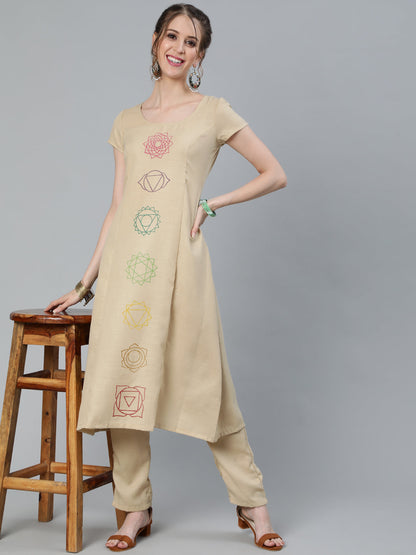 Women's Beige Seven Chakras A-Line Kurta