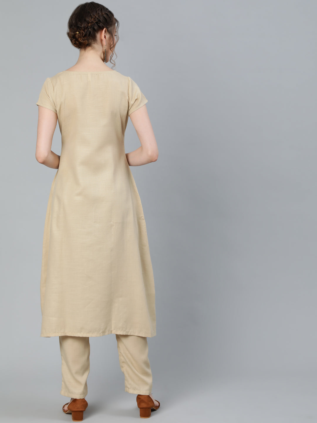 Women's Beige Seven Chakras A-Line Kurta