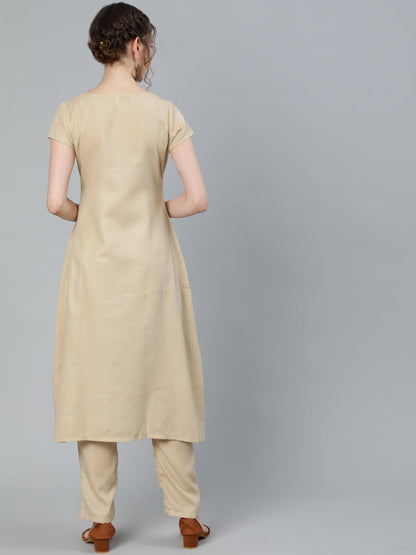 Women's Beige Seven Chakras A-Line Kurta