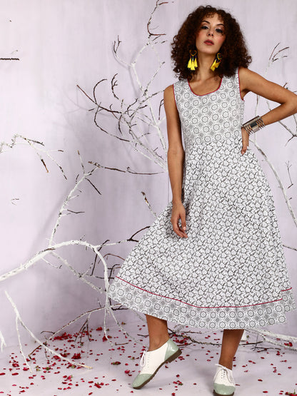 Women's White Floral Print Midi Dress