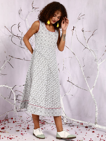 Women's White Floral Print Midi Dress