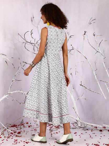 Women's White Floral Print Midi Dress