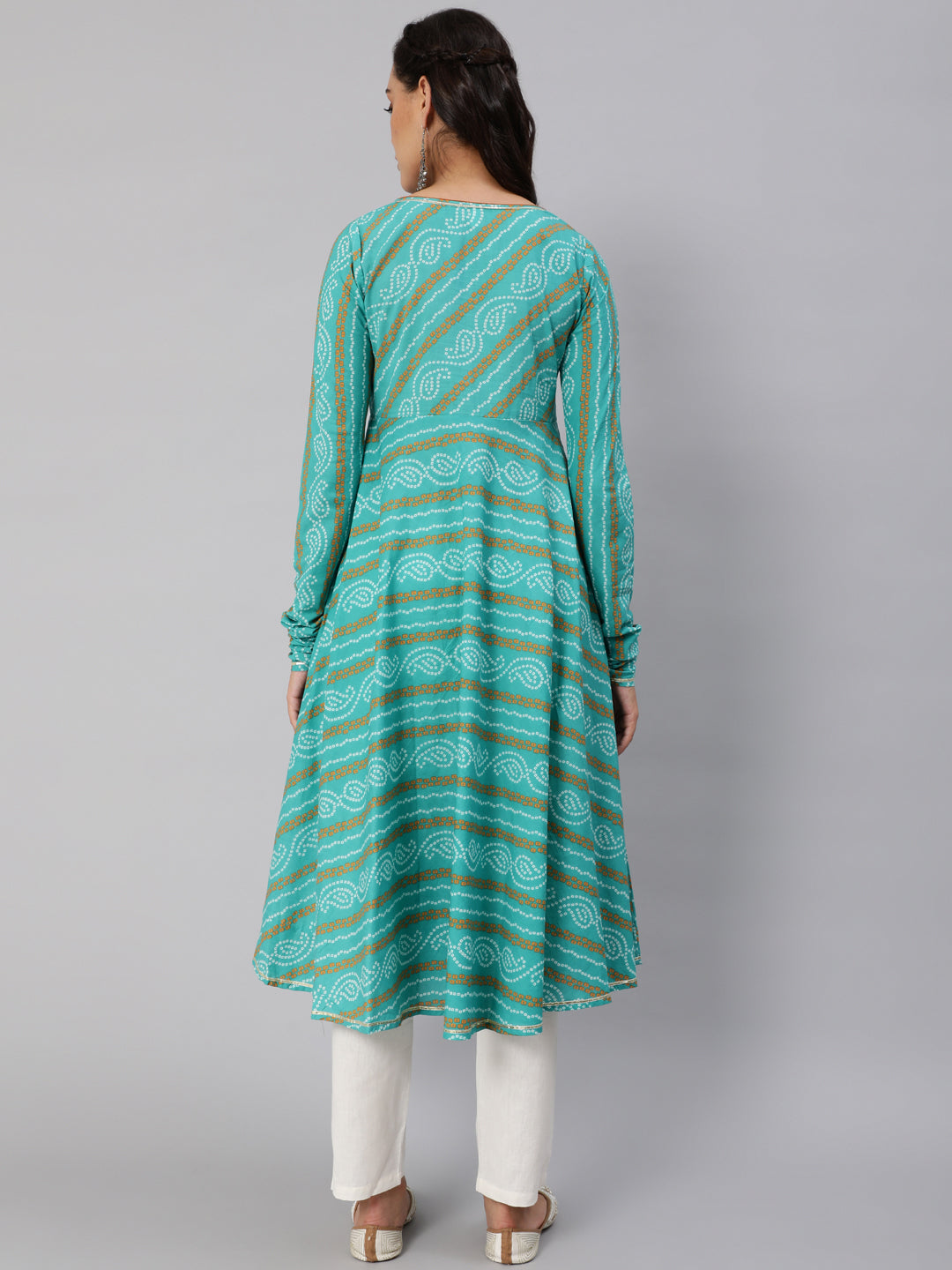 Women's Blue Bandhani Printed Flared Anarkali