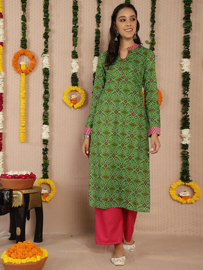Women's Green Bandhani Print Kurta