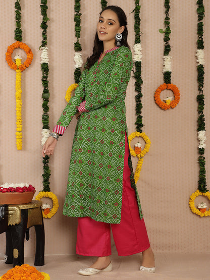 Women's Green Bandhani Print Kurta