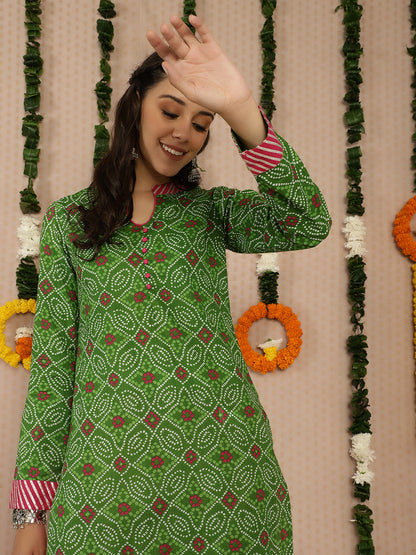 Women's Green Bandhani Print Kurta