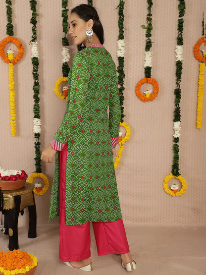 Women's Green Bandhani Print Kurta