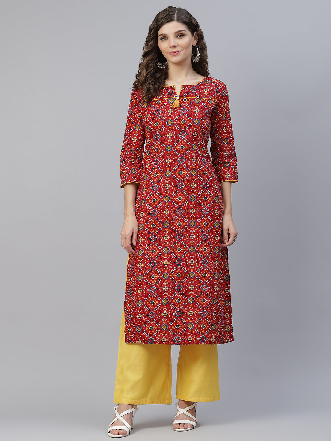 Women's Red Patola Print Straight Kurta