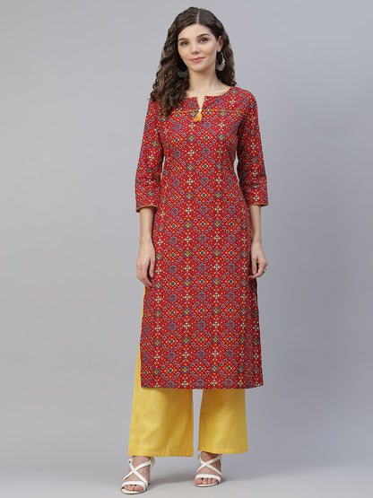 Women's Red Patola Print Straight Kurta