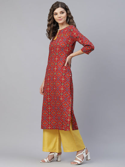 Women's Red Patola Print Straight Kurta