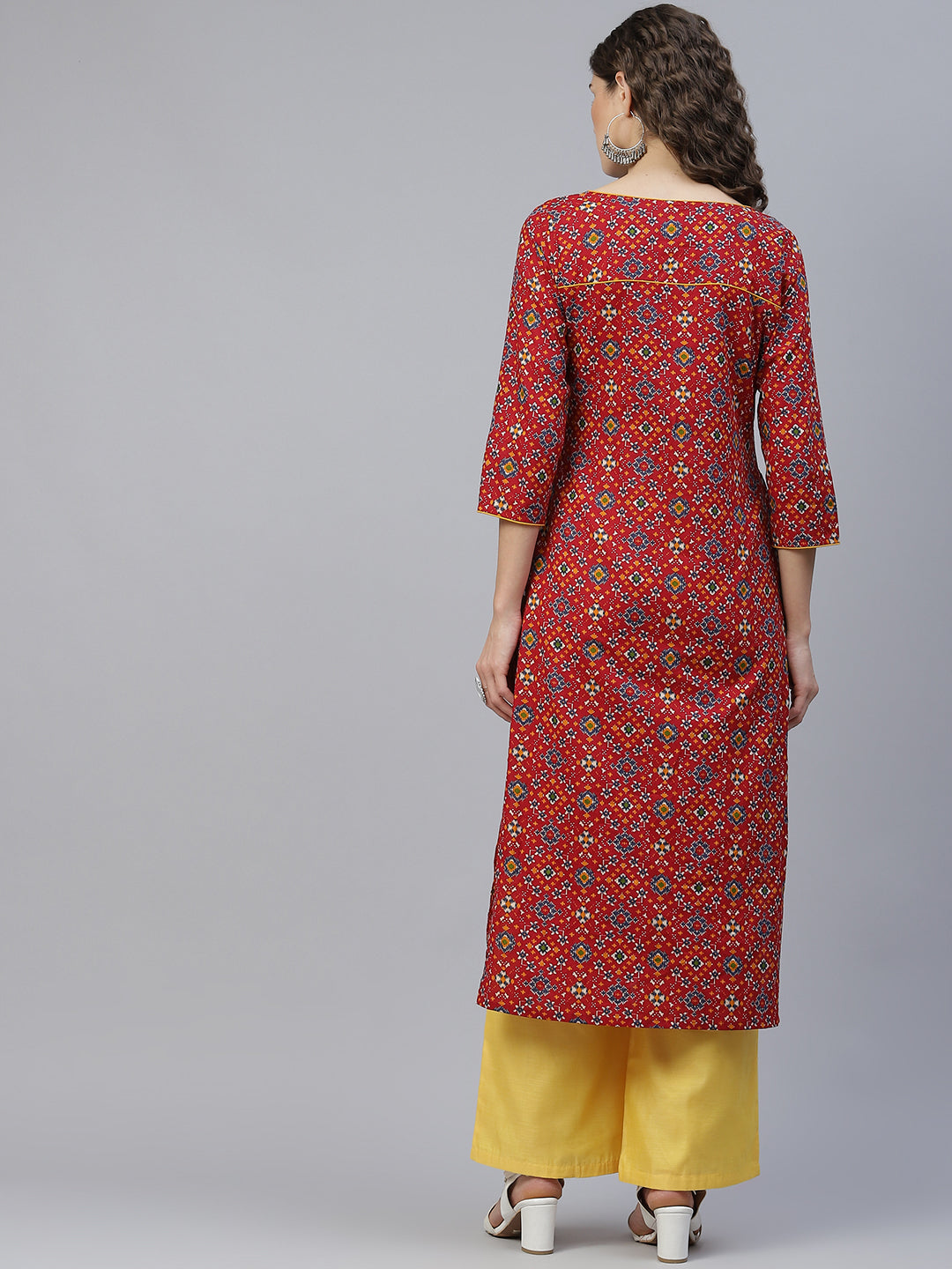 Women's Red Patola Print Straight Kurta
