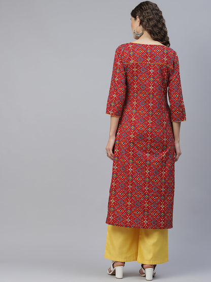 Women's Red Patola Print Straight Kurta