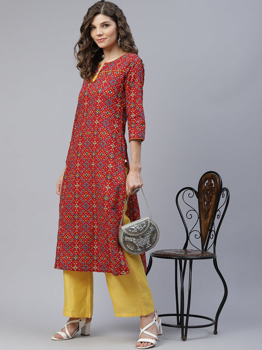 Women's Red Patola Print Straight Kurta