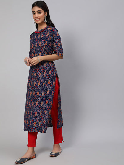Women's Blue Patola Print Straight Kurta