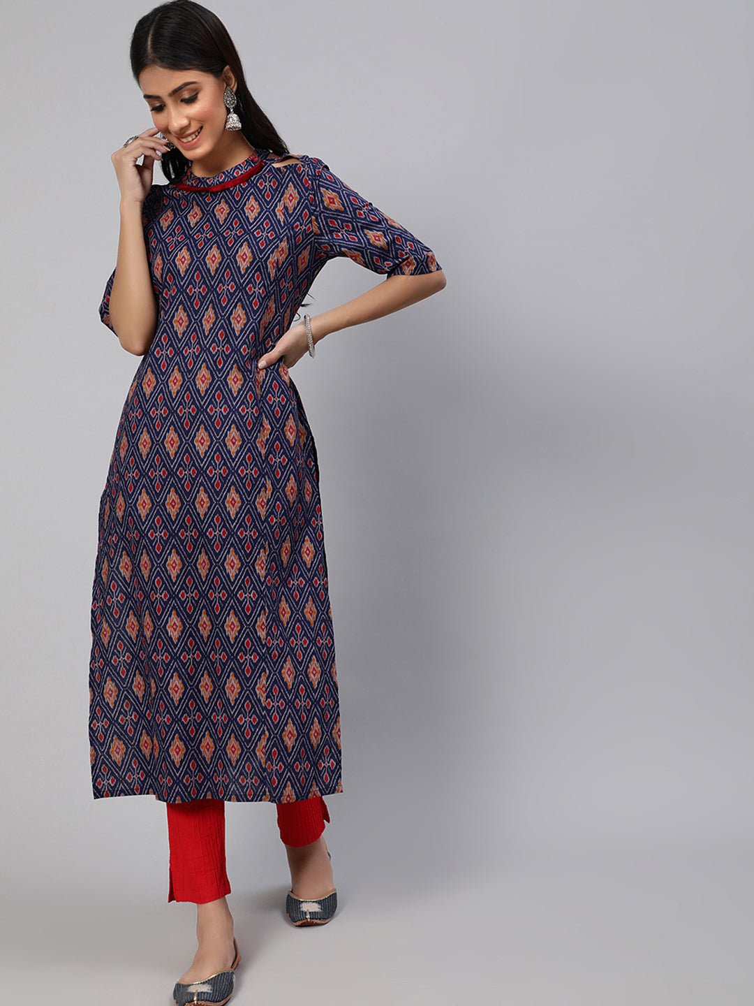 Women's Blue Patola Print Straight Kurta
