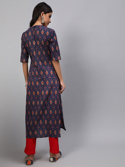 Women's Blue Patola Print Straight Kurta