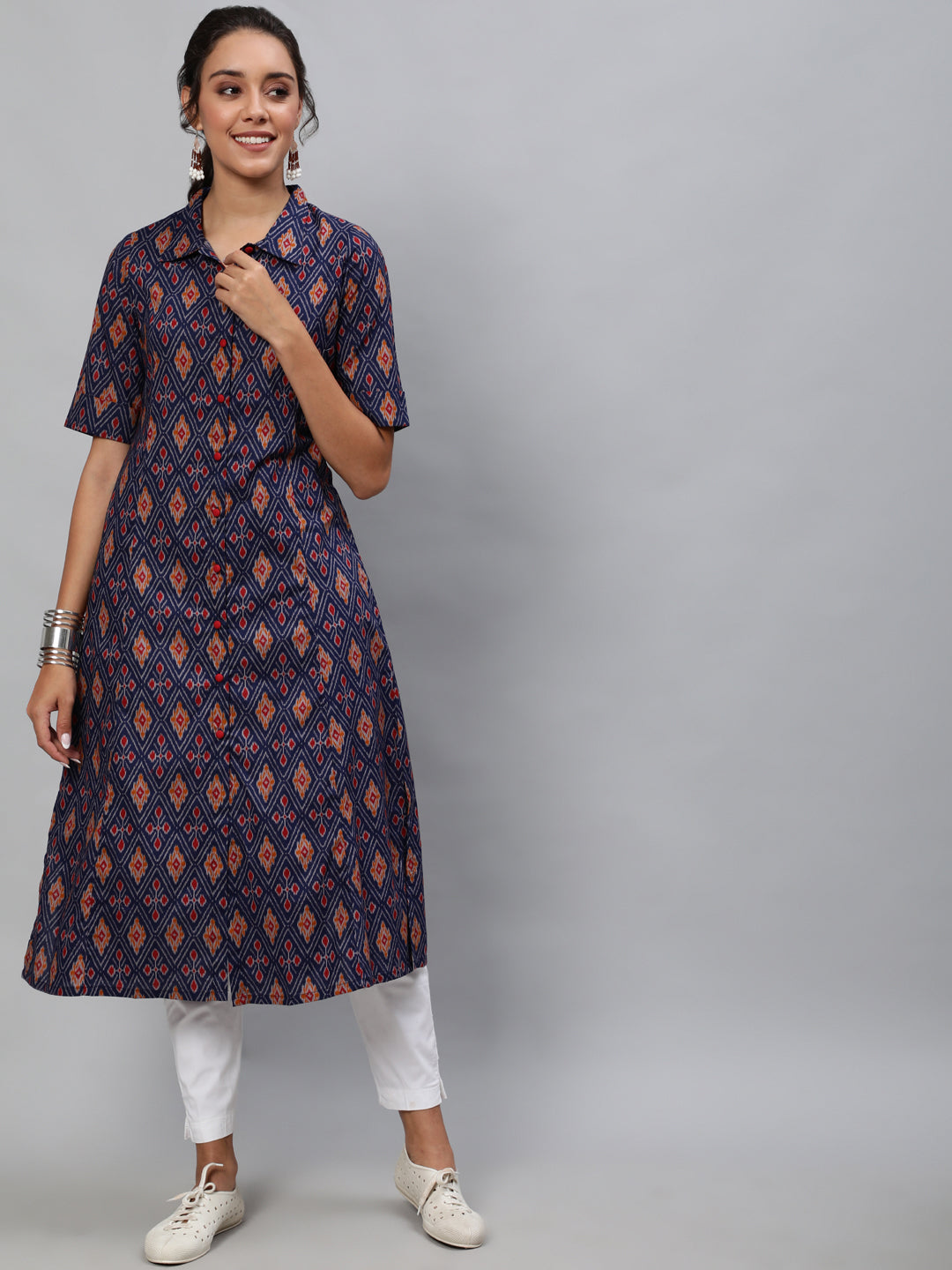 Women's Blue Patola Print A-Line Kurta