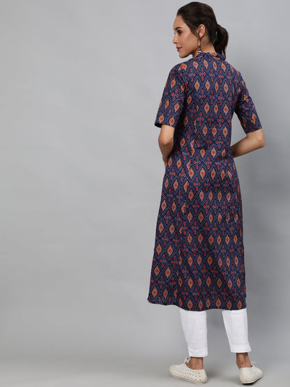 Women's Blue Patola Print A-Line Kurta