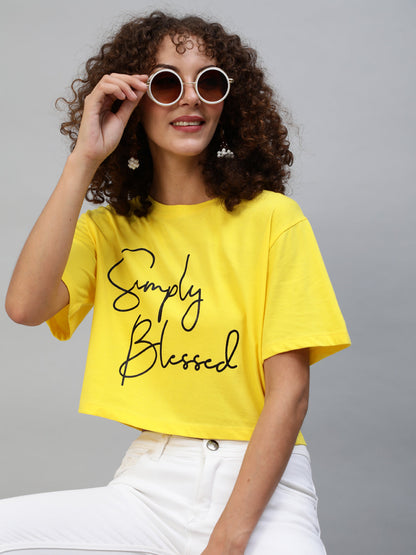 Women's Yellow Printed Crop Top